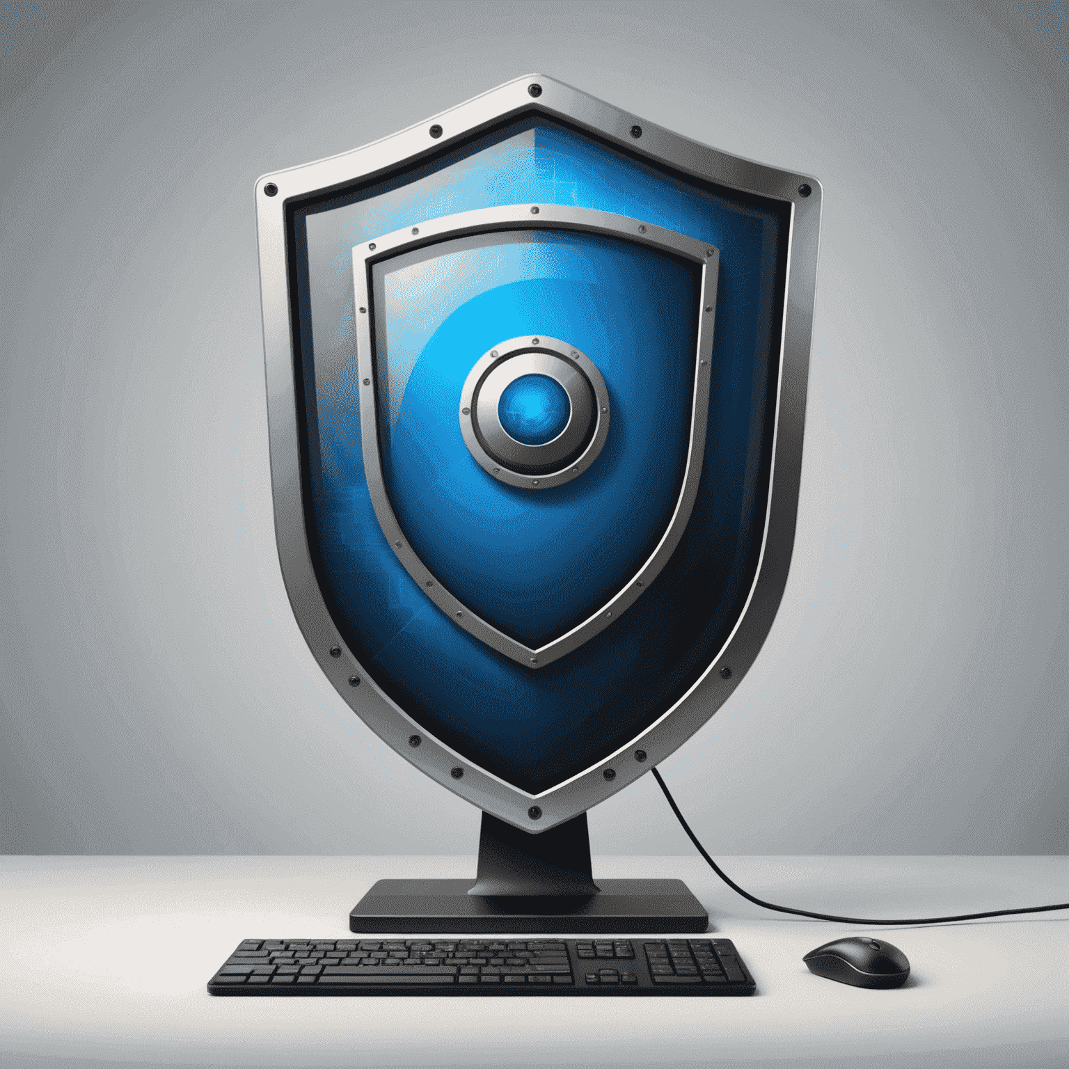 Illustration of a shield protecting a computer screen, symbolizing secure remote desktop connections