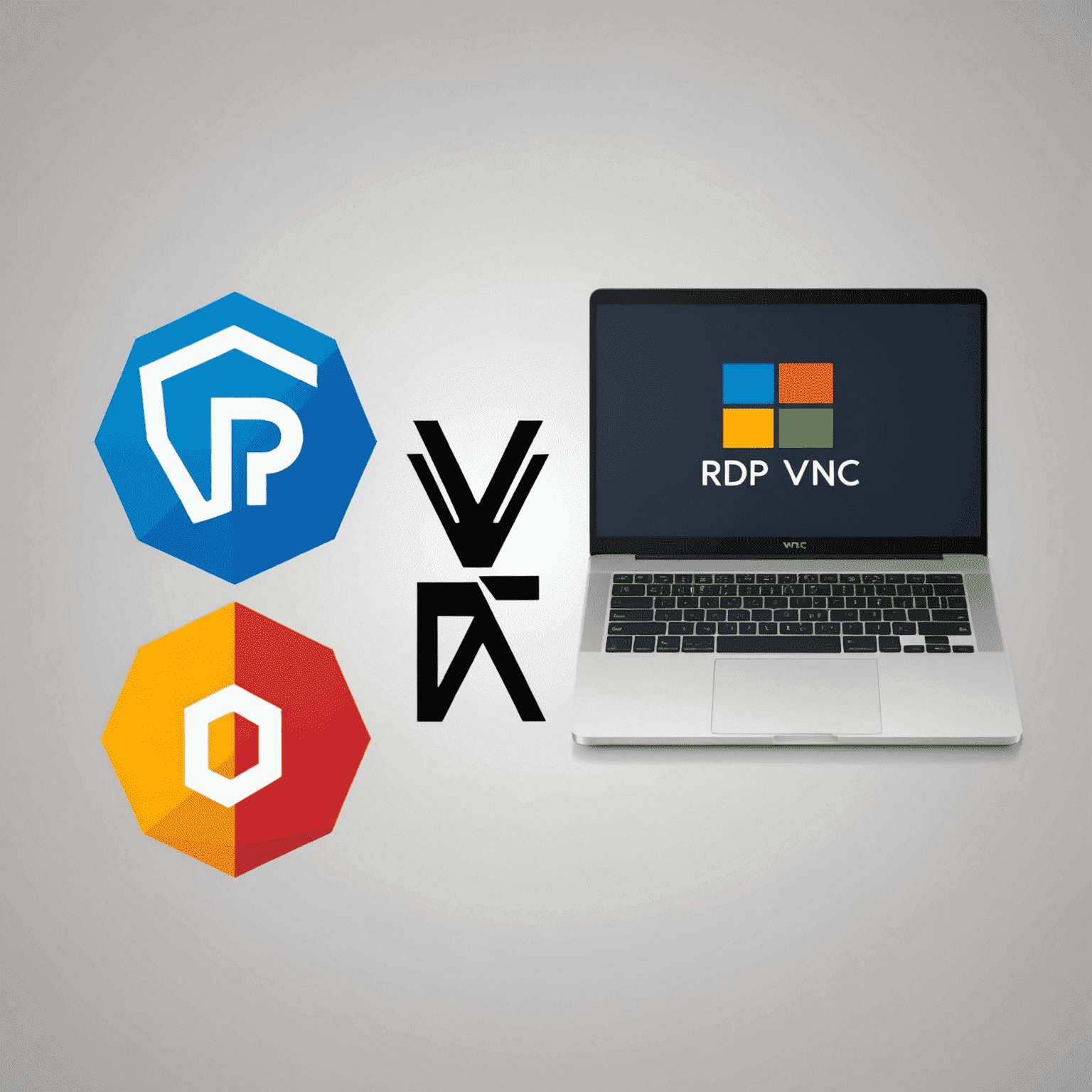 Split screen showing RDP logo on one side and VNC logo on the other, representing a comparison